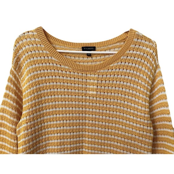 NEW Talbots Womens Size Small Gold & White Striped Open Knit Mixed Yarn Sweater - Picture 3 of 7